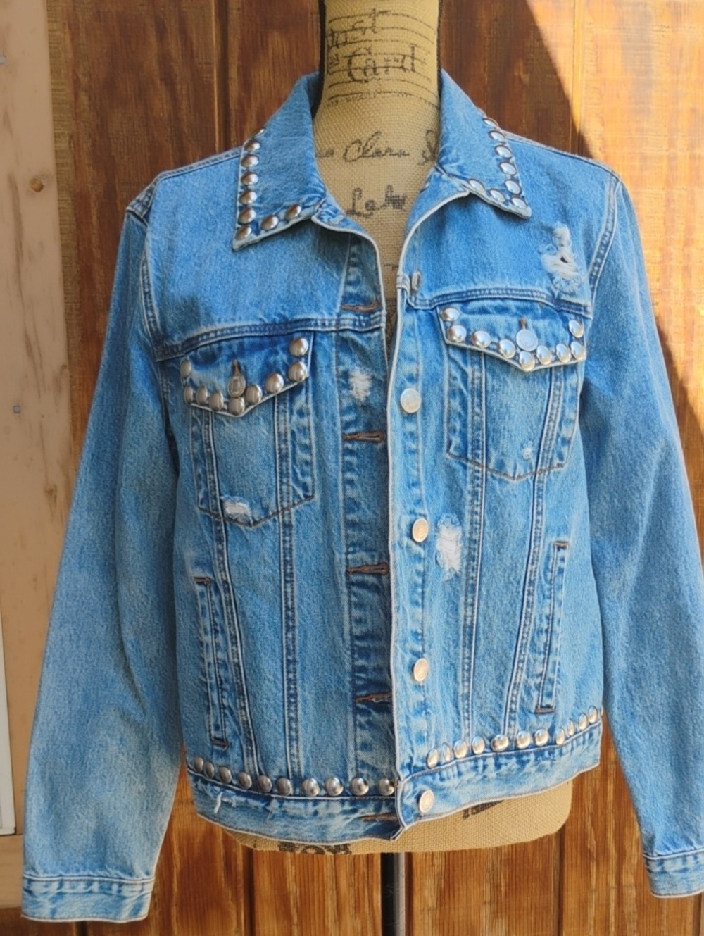 Forever 21 Light Blue Studded Denim Jacket